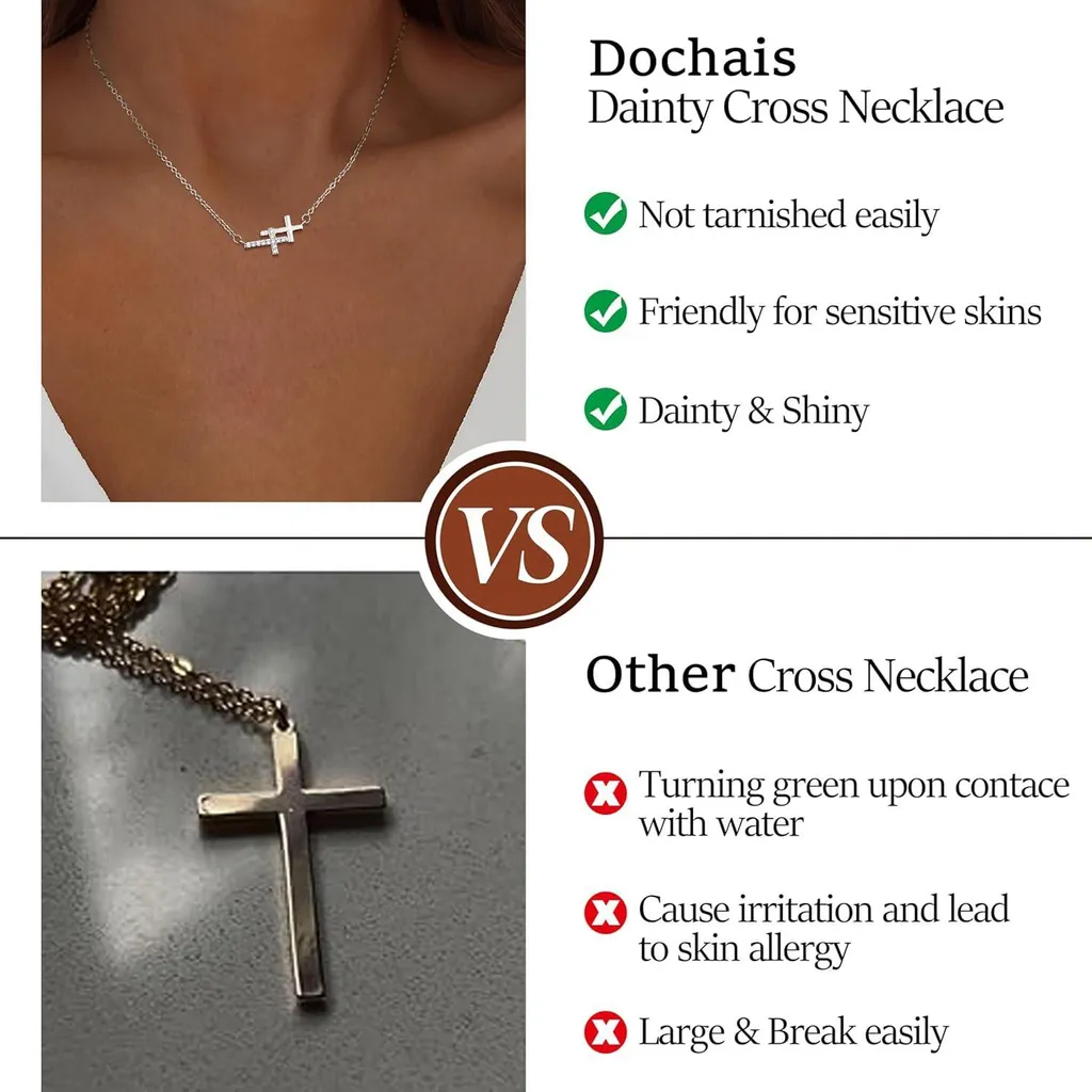 Collier Croix Femme Hypoallergénique en Or Plaqué Doux pour la Peau - 7