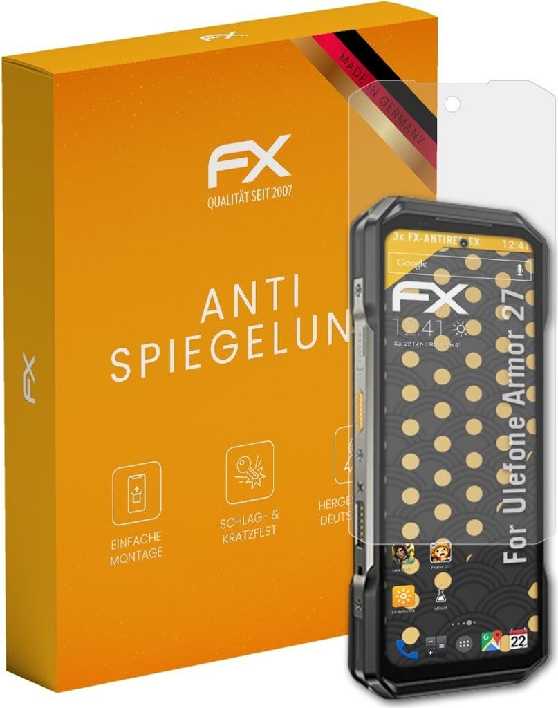 atFoliX FX-Antireflex 3x Schutzfolie kompatibel mit Ulefone Armor 27 Displayfolie