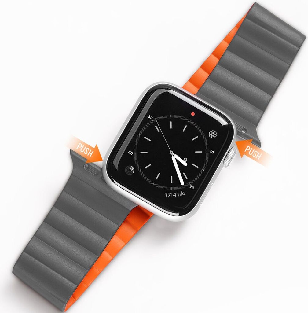 Dux Ducis Magnetband Uhrenarmband kompatibel mit Apple Watch 7/6/5/4/3/2 / SE (45 x 44 x 42 mm) Grau l Orange