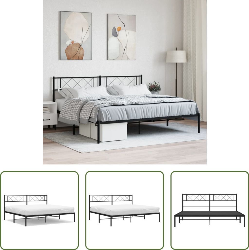 The Living Store Bettgestell mit Kopfteil Metall Schwarz 180x200 cm