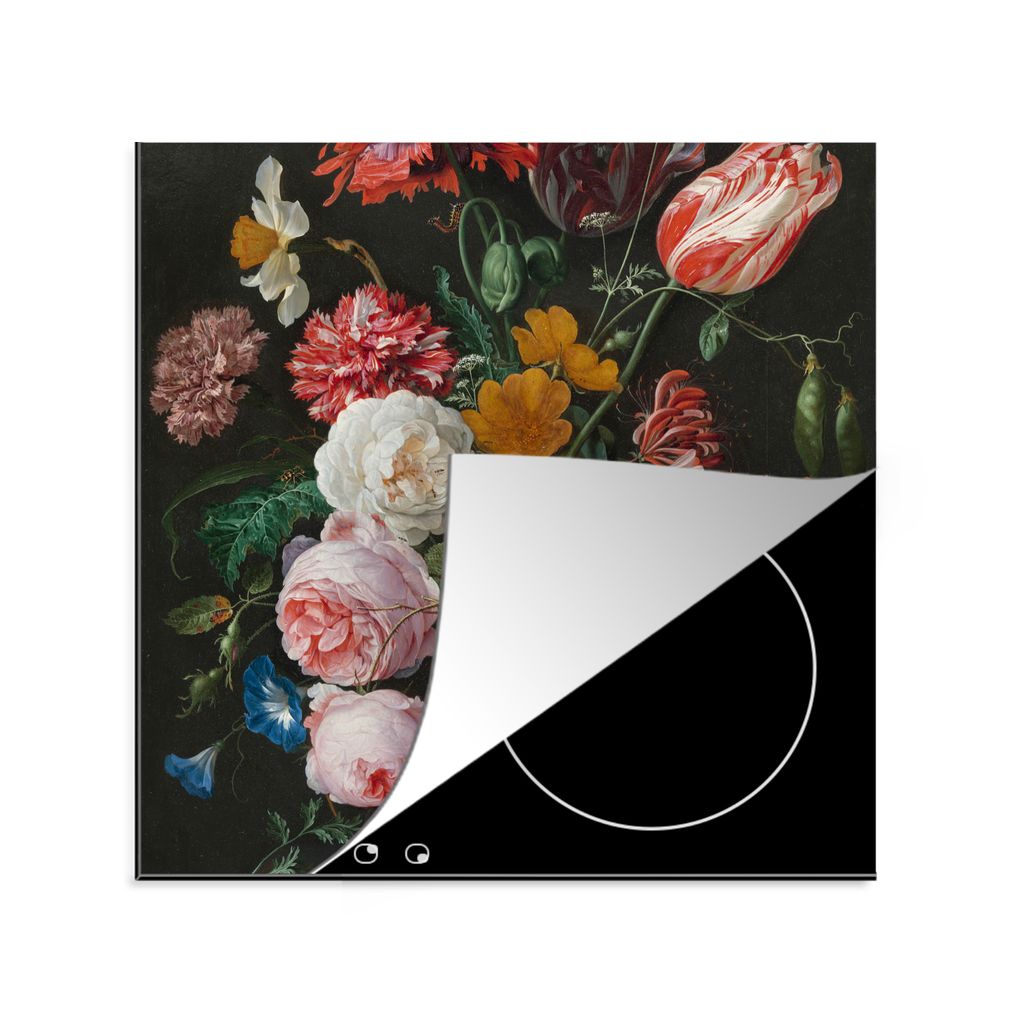KitchenYeah Herdabdeckplatte Stilleben mit Blumen in einer Glasvase - Gemälde von Jan Davidsz. de Heem , 78x78cm, Küche Deko, Glaskeramikkochfe...
