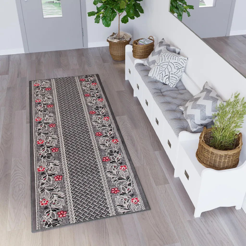 Tapis de Passage Moderne Dream Tapiso Gris Rouge 60x290 cm pour Couloir