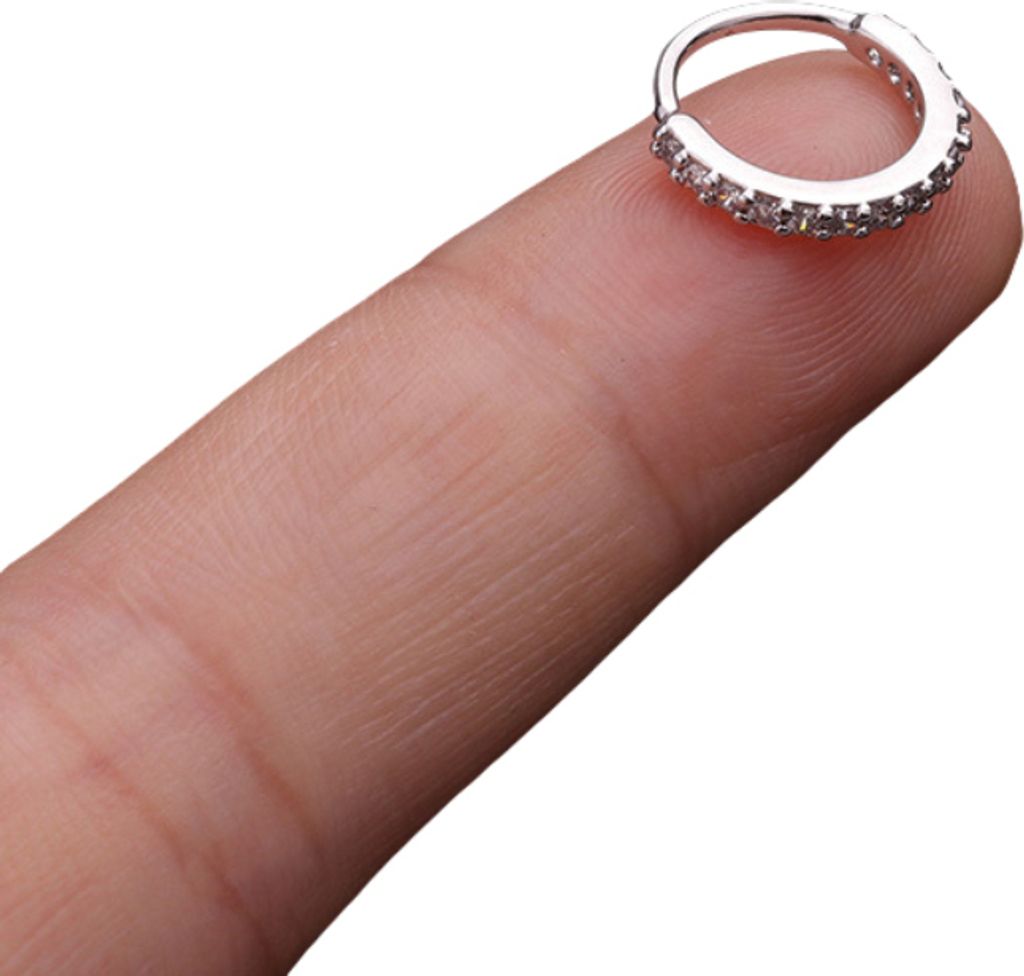 1 Stück Damen-Cubikzirkonia-Intarsien-Reifen-Nasenring, Huggie-Ohrring, Piercing-Schmuck-Strass unten in Silber,8mm