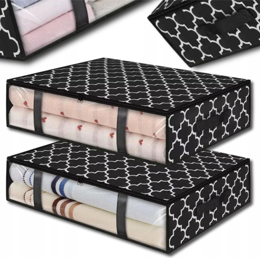 EDIBAZZAR | Organizer Set 2-teilig, Tasche für Kleiderschrank für Bettwäsche, Kleidung, groß, flache Muster