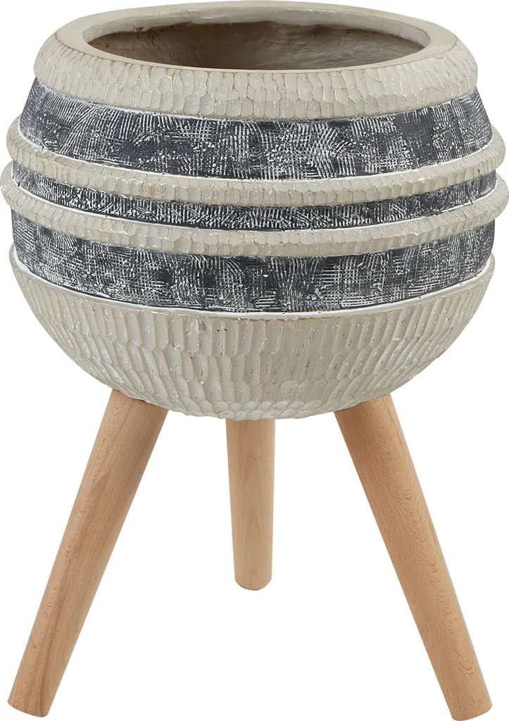 Support de plante haut beige et gris en bois massif pour sublimer le salon