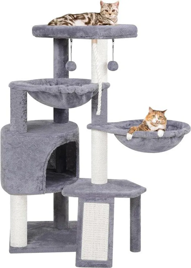 Aire de jeux chat bois gris robuste avec système d'escalade intégré