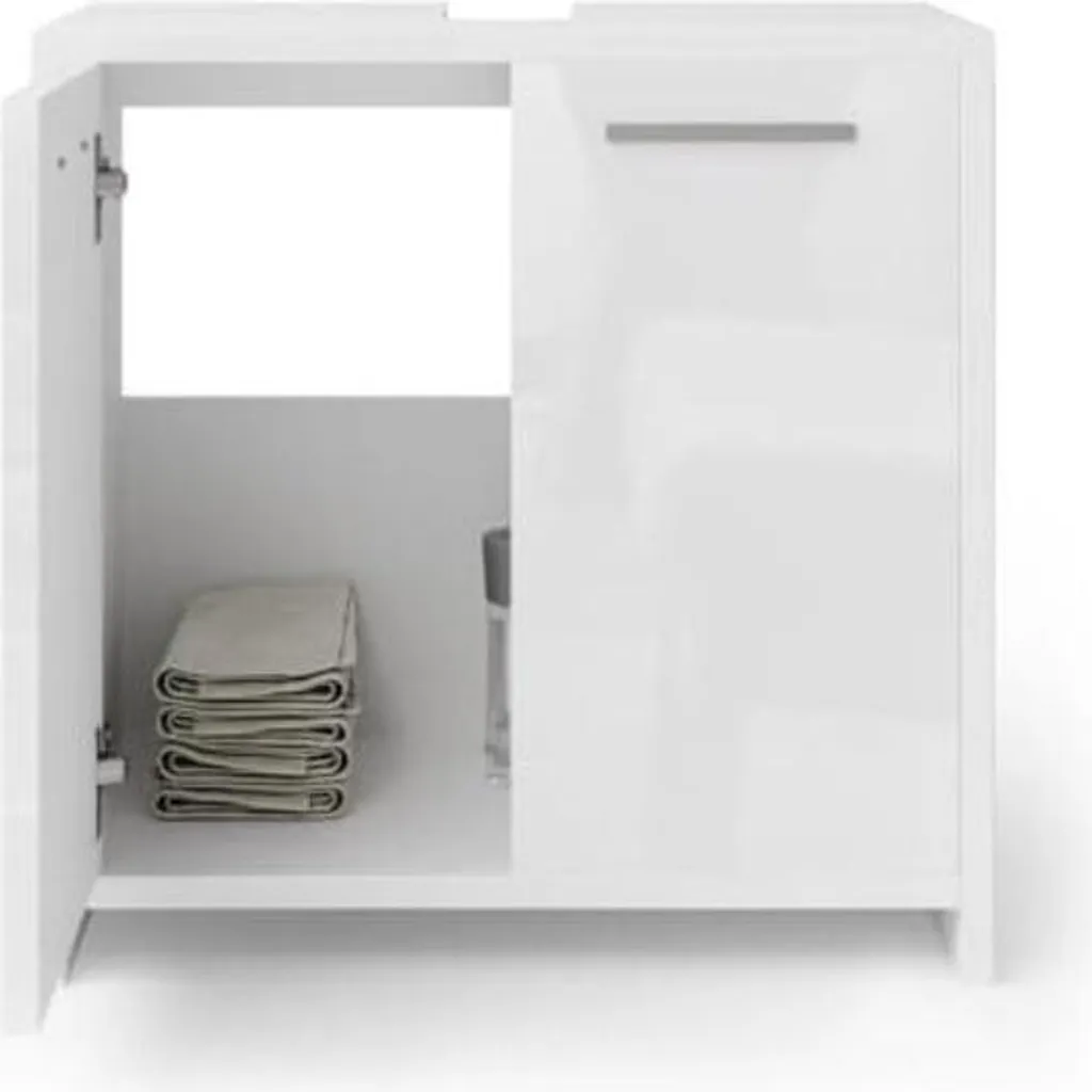 Cachez vos tuyaux avec ce meuble sous lavabo blanc laqué Gratyfied compact