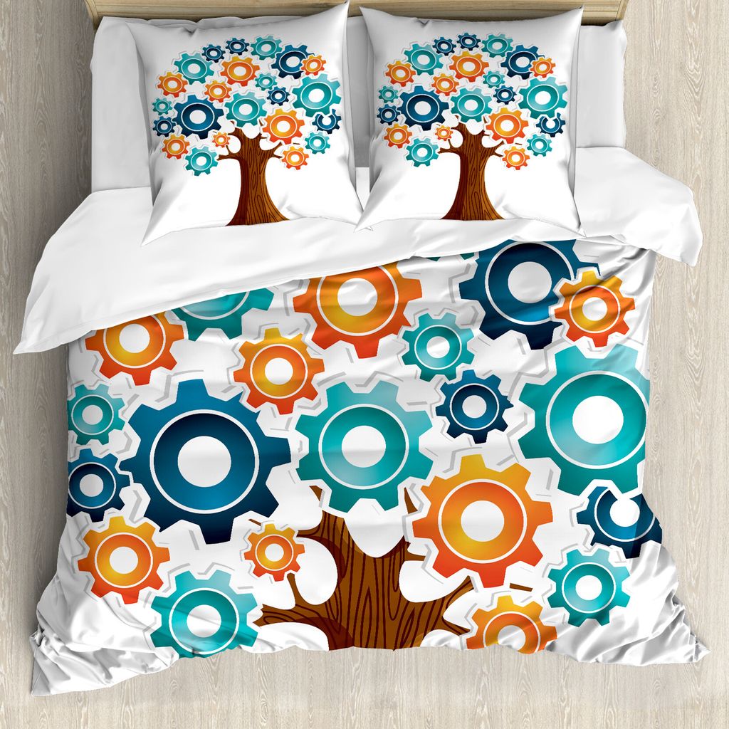 ABAKUHAUS Bunt Bettbezugs Set Für Doppelbetten, Innovation übersetzt Baum, Milbensicher Allergiker geeignet mit Kissenbezügen, Multi