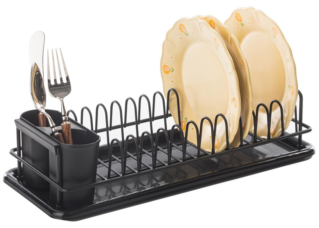 Kleiner Abtropfständer, Abtropfständer mit abnehmbaren Haken und Abtropfschale, Abtropfständer für die Spüle, bietet Platz für bis zu 12 Tell...