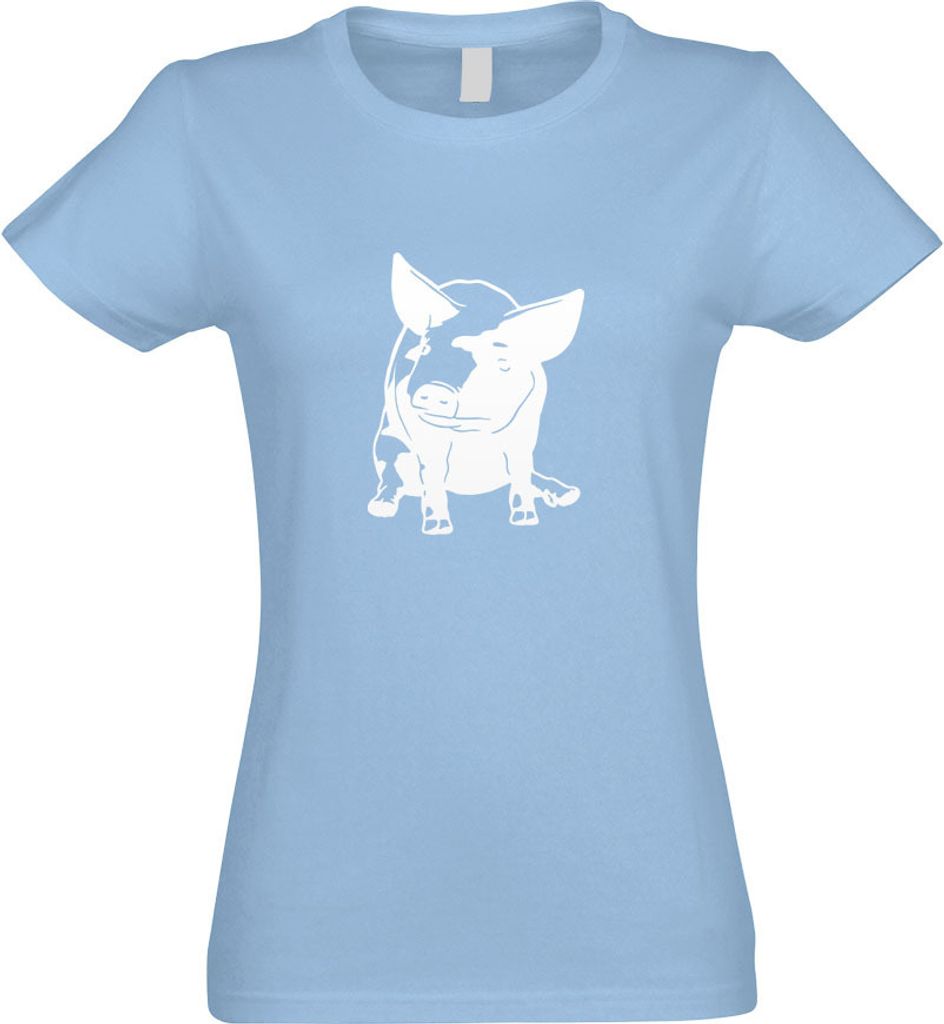 Kiwistar - T-Shirt tailliert - Damen - himmelblau - Schwein Motiv 3 - Sau - Baby - mit Motiv Bedruckt - Funshirt Design - Sport - Freizeit - Damen ...
