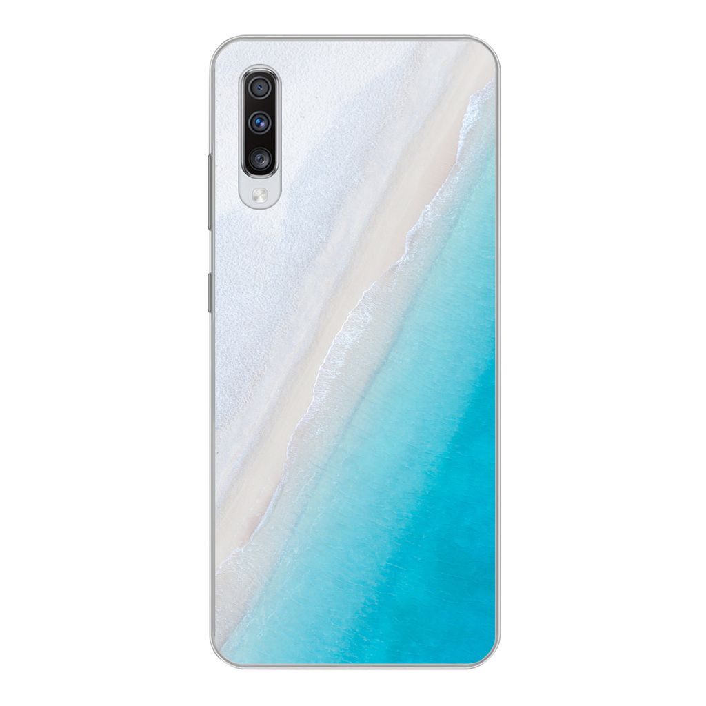 MuchoWow Handyhülle Schutzhülle Hülle für Samsung Galaxy A70 Strand - Meer - Blau Silikon Softcase Handy Hülle - Schutzhaube