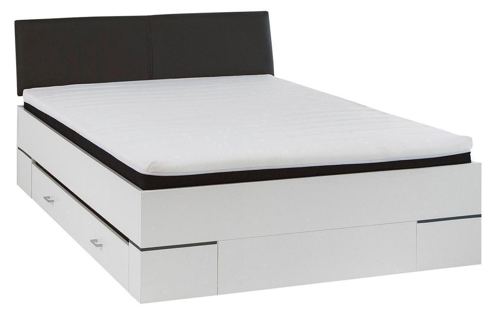 Bettgestell - 140 x 200 cm - Anthrazit - Weiß - mit Schublade