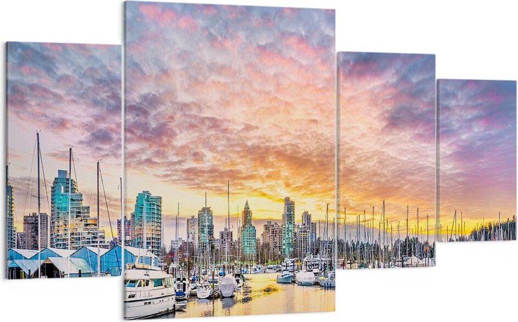 Bild auf Leinwand - Leinwandbild - Boote städtisch Stadt Landschaft - 160x90cm - Wand Bild - Wanddeko - Leinwanddruck - Bilder - Kunstdruck - Lein...