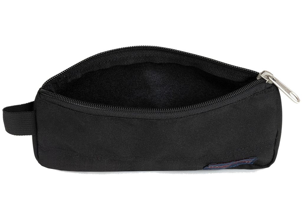 A black pencil case is shown against a white background.