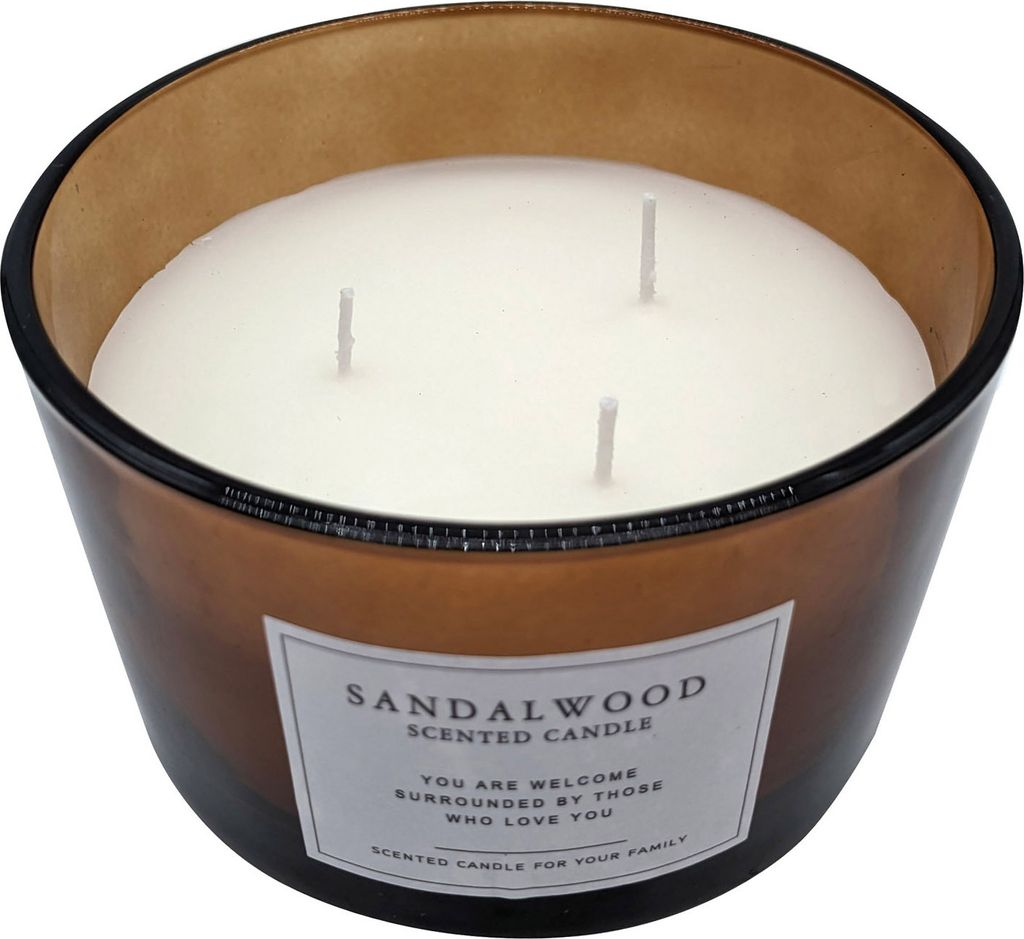 3-Docht Duftkerze im Glas 13 cm - Sandelholz Duft - Aroma Produktbild 