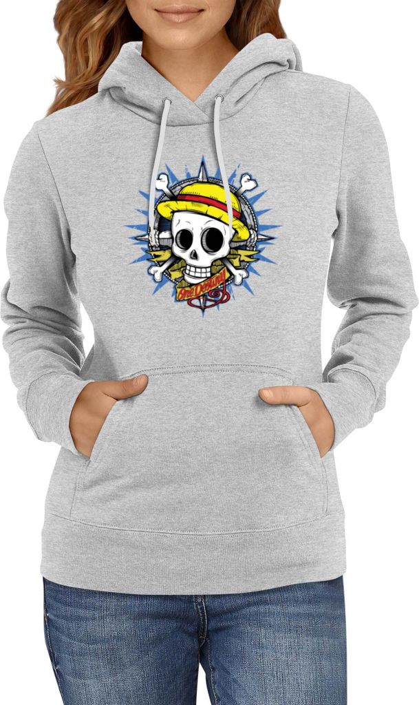 Damen Kapuzenpullover Japan Animation Manga Anime Comics One Manga Piece Anime 08 Skull Pirate, Lady XL / Grau