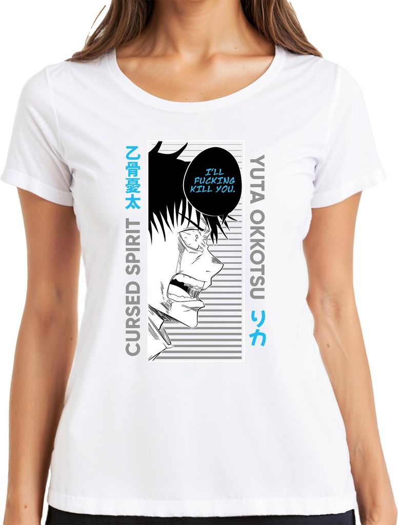 Yuta Okkotsu Jujutsu Kaisen Cursed Spirit Angry Speech Bubble Damen T-Shirt, Weiß, XL