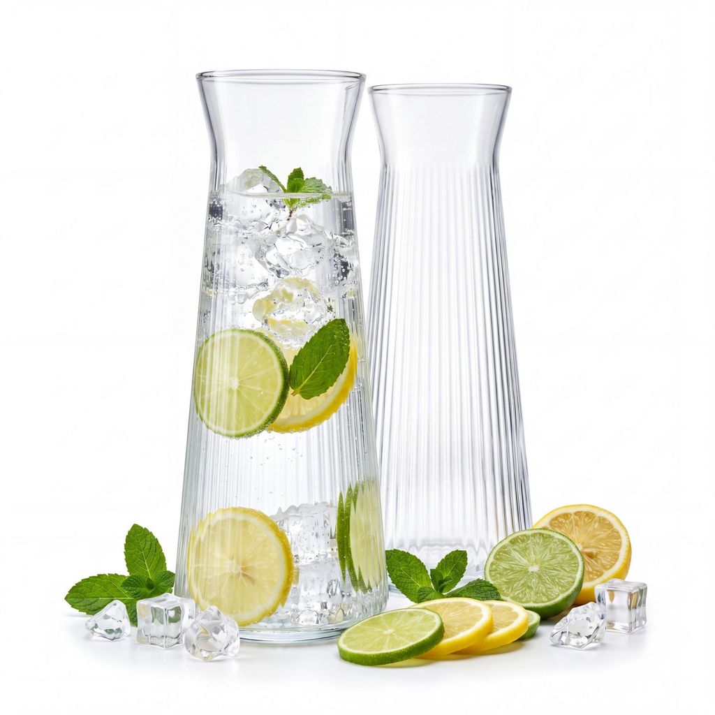 BigDean 2 Stk. Wasserkaraffe aus robustem, geriffeltem Glas Produktbild 