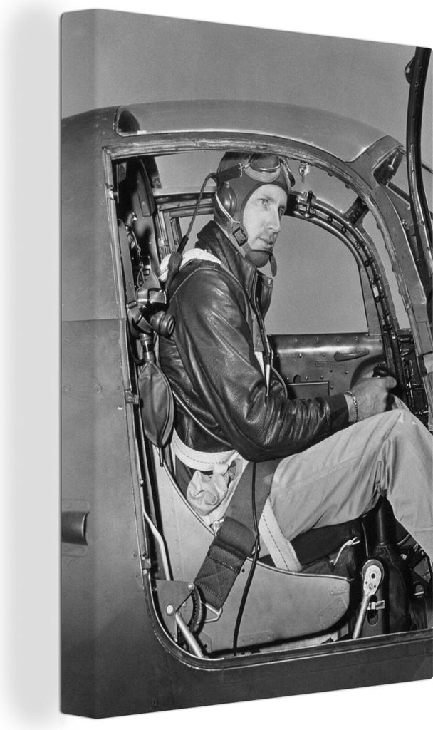 OneMillionCanvasses - Leinwandbilder - 90x140 cm, Schwarzer und weißer Pilot im Cockpit, Wandbilder Kunstdruck Wanddekoration - Wandschmucke - S...