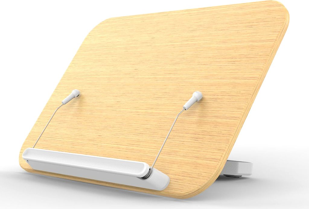 Schreibtisch-Buchstaender zum Lesen mit Holzplatte und Rollball-Seitenklammern, faltbar und winkelverstellbar, fuer Kochbuchhalter, Lehrbuch, Rezep...