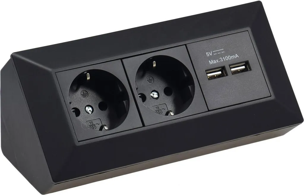 Bloc multiprise ChiliTec 2 prises et 2 USB noir 250V 16A montage saillie