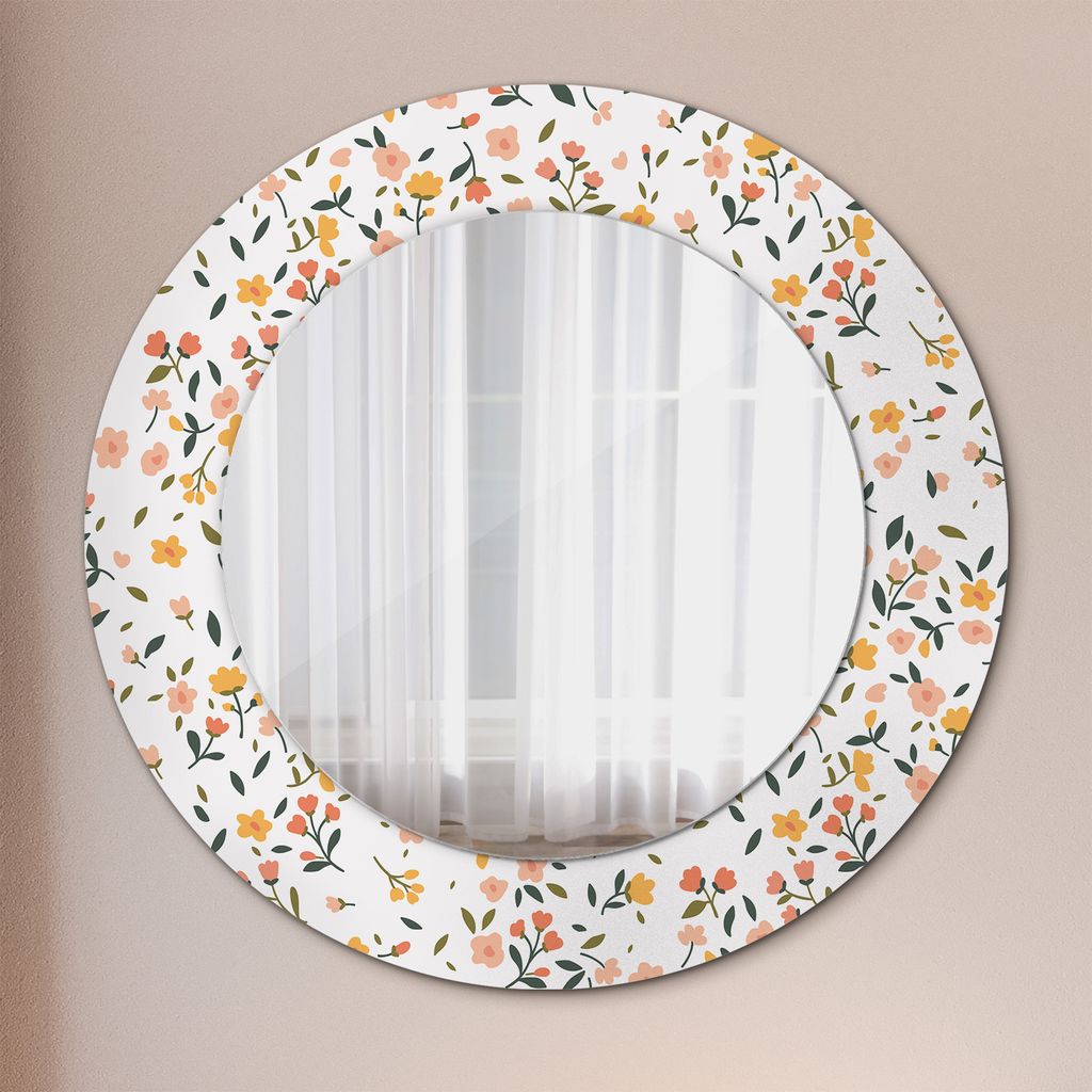 Spiegel Rund mit Aufdruck - Wandspiegel Design Wandmontage – Badspiegel - Klein Niedlich Blumen - Runder: Ø50cm