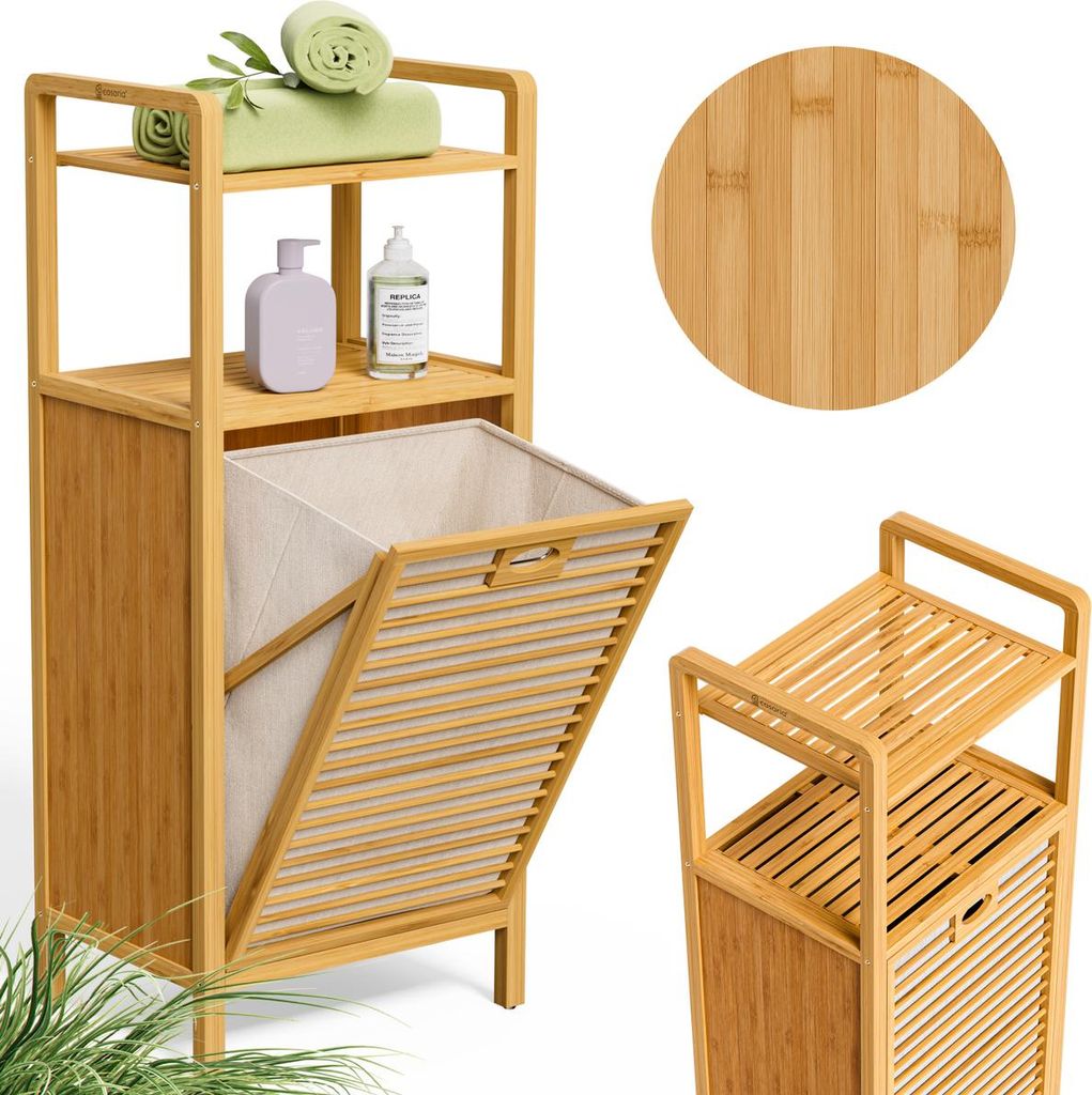CASARIA® Badregal mit Wäschekorb 40L Wäschekörbe
