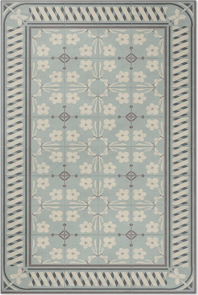 Elegante Vintage-Fliesen mit Blumen – Vinyl Fußmatte – 140x210 cm – Rutschfest, Pflegeleicht & Langlebig