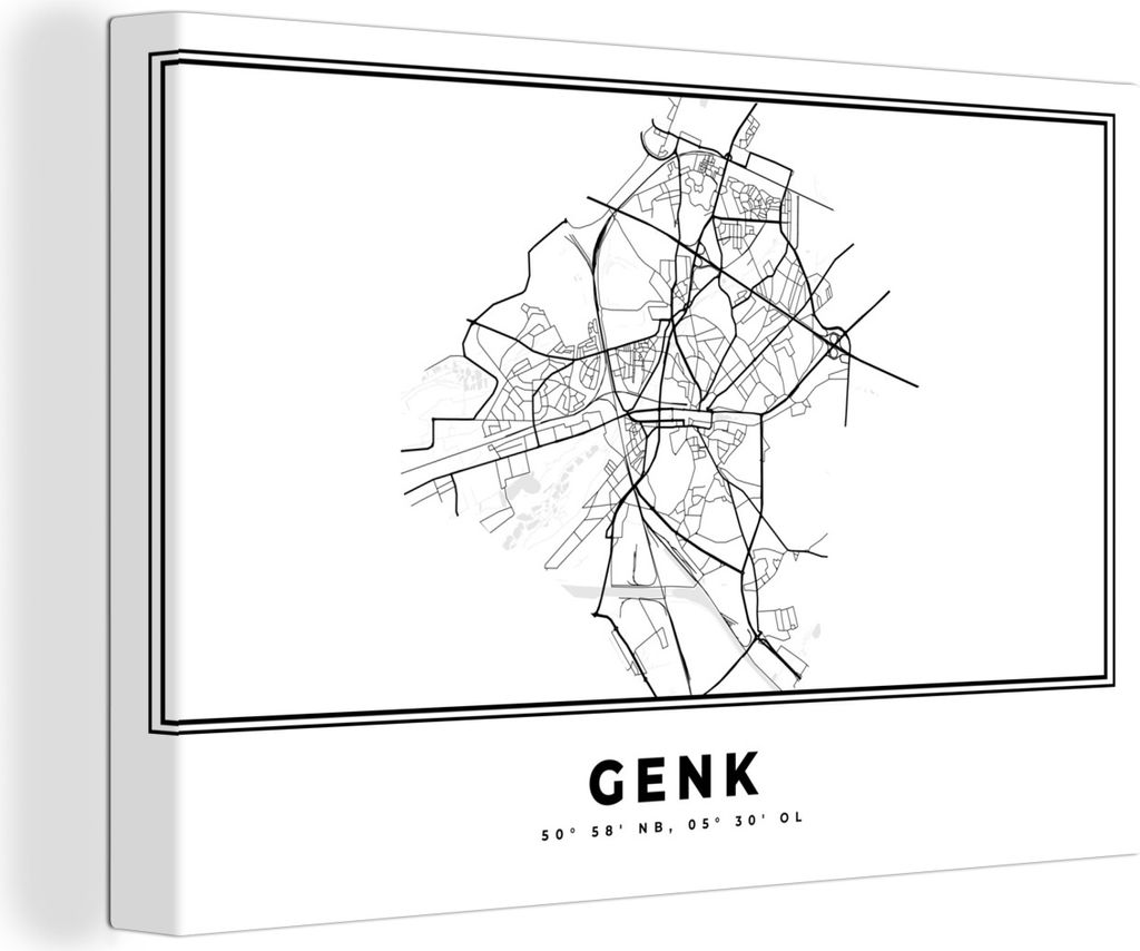 OneMillionCanvasses - Leinwandbilder - 140x90 cm, Karte - Stadtplan - Genk - Belgien - Schwarz und weiß, Wandbilder Kunstdruck Wanddekoration - ...