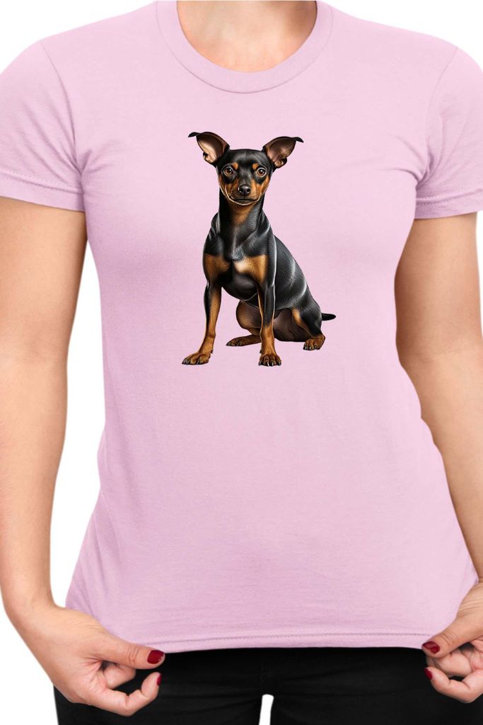 Damen T-Shirt Dogs Breeds Miniature Pinscher Dog Breed 006, Lady M / Hellrosa