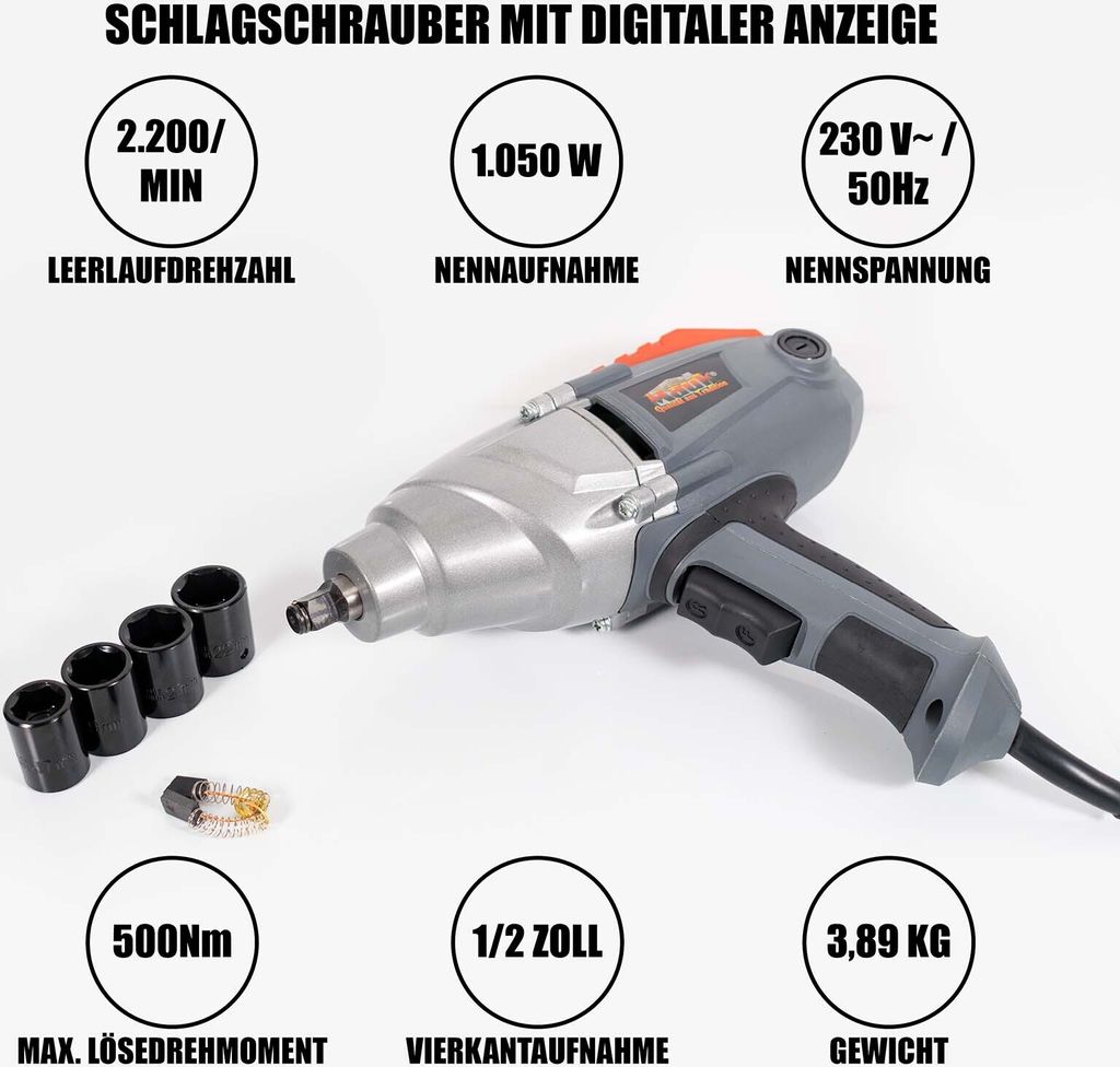 Mauk Elektro Schlagschrauber Schrauber 1050 W 500 Nm 4 Nüsse vers. Drehmoment
