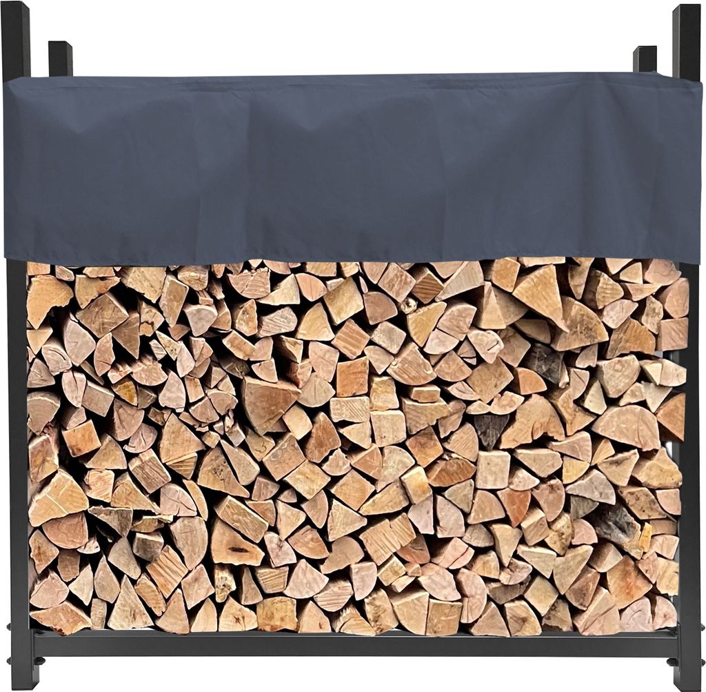 Kaminholzregal Außen 113 x 25 x 115 cm Anthrazit, Garten Metall Kaminholzunterstand 0,5 m³ (0,8 SRM), Wetterfeste Stapelhilfe mit Schutzhülle Grau
