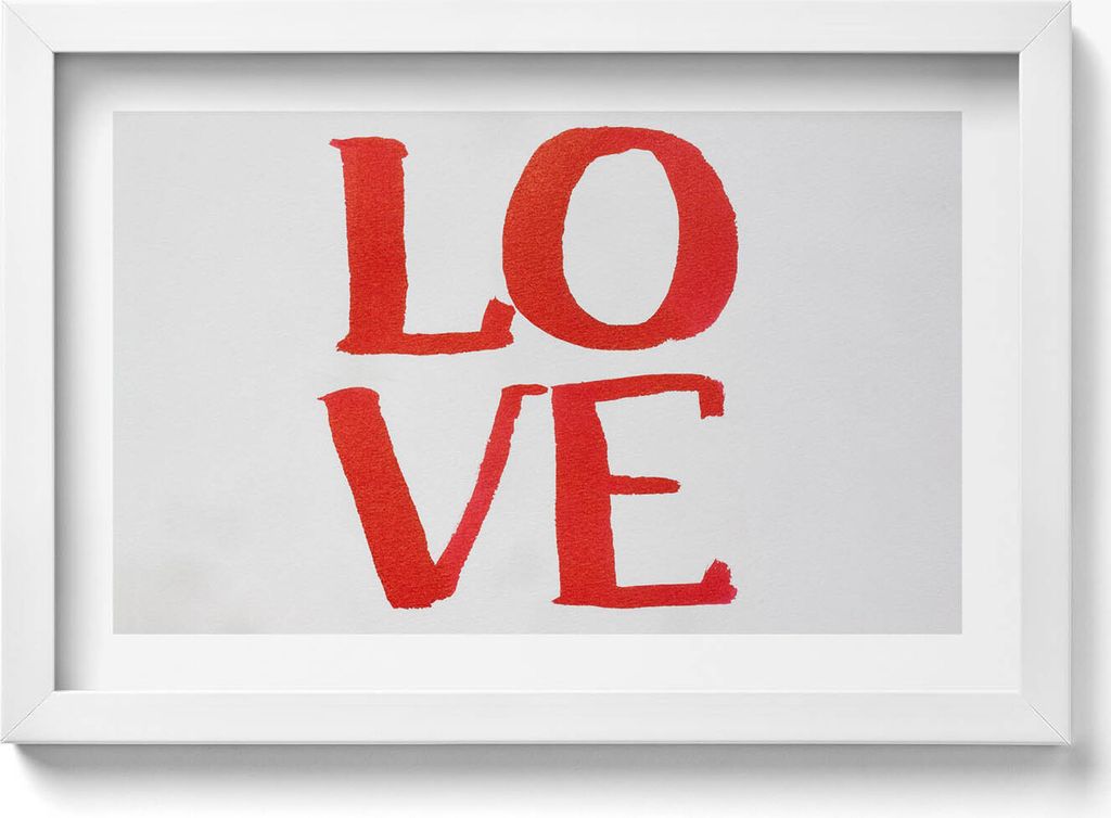 Rotes LOVE-Graffiti– Wandbild mit Rahmen – Gerahmtes Bild – Wanddekoration – 30x20 cm – Weiß Rahmen