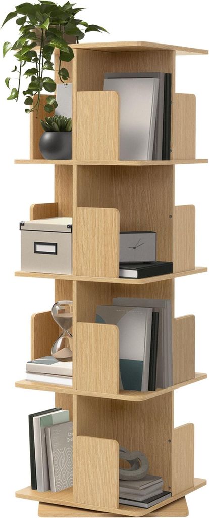 ML-Design Drehbares Bücherregal Kinder mit 4 Ebenen & 16 Fächern Beige 40x124,5x40cm Standregal freistehend Drehregal 360° Lagerregal für Wohnz...