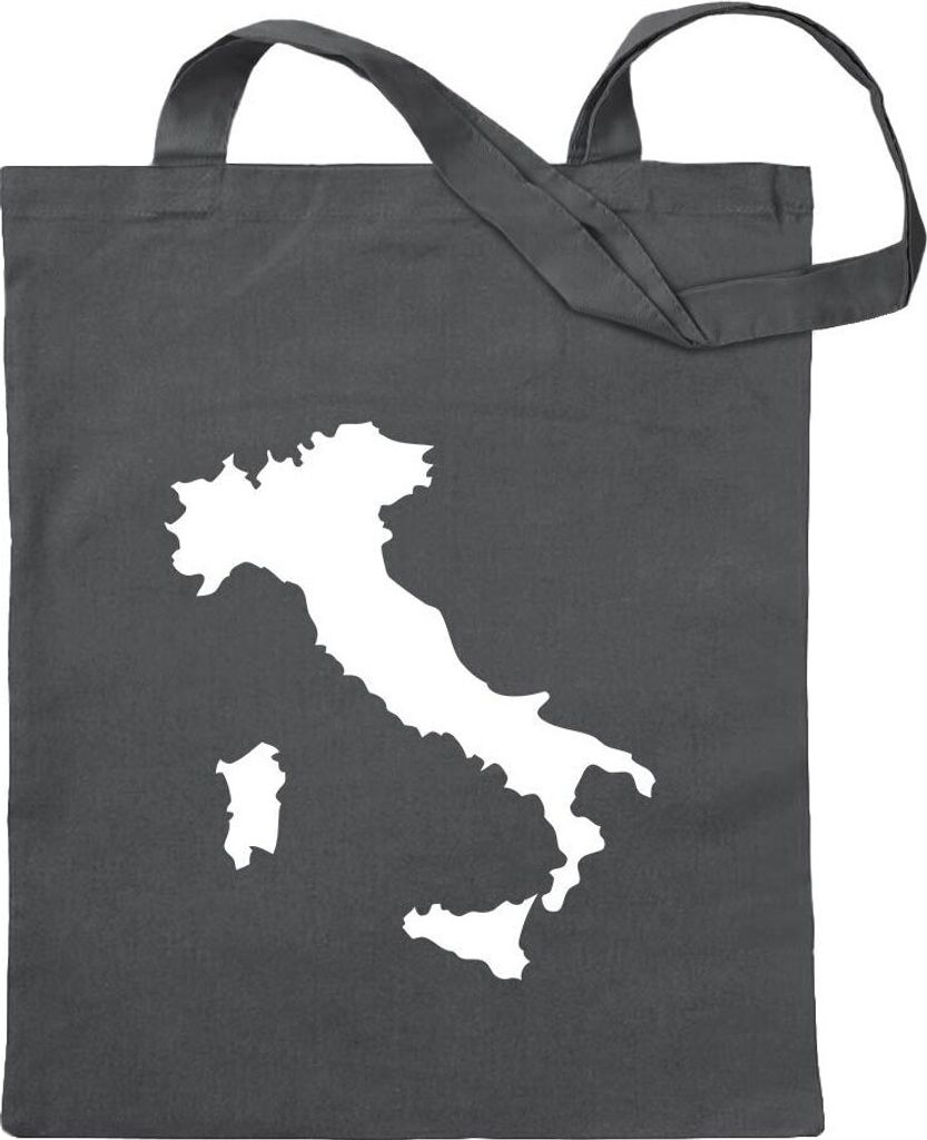 Kiwistar - Baumwolltasche - stahlgrau - Italien Umriss Kontur - Tragetasche Stoffbeutel Umhängetasche Langer Henkel