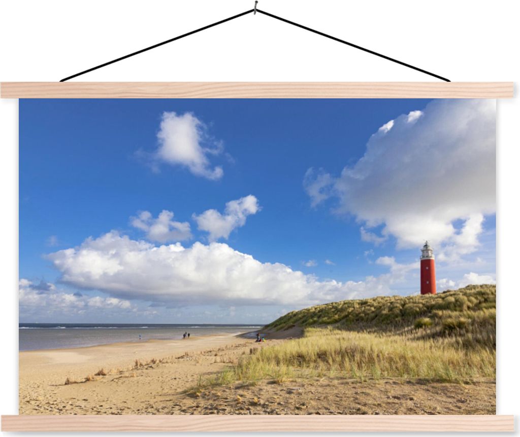 MuchoWow Textilposter Strand - Natur - Leuchtturm 120x80 cm mit holzfarbenen Rahmen - Aufhängeset