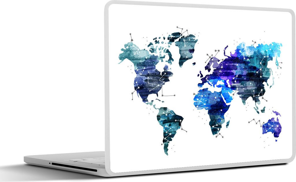 MuchoWow Laptop Aufkleber Sticker Cover Weltkarte - Sterne - Blau 40x30 cm - Laptop Dekoration - Selbstklebend