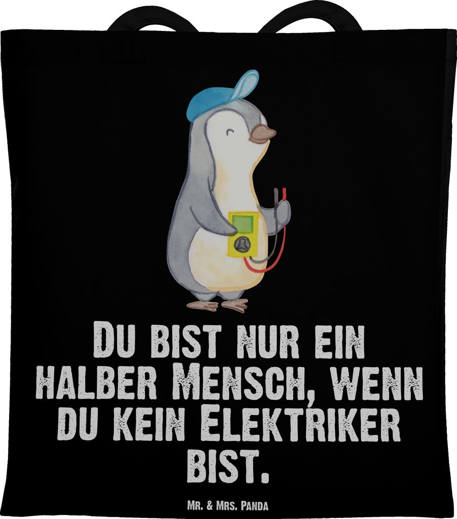 Mr. & Mrs. Panda Shopping Tasche Elektriker Herz - Schwarz - Geschenk, Ausbildung, Laptoptasche, Jutebeutel, Einkaufstasche, Elektrotechniker, Allt...