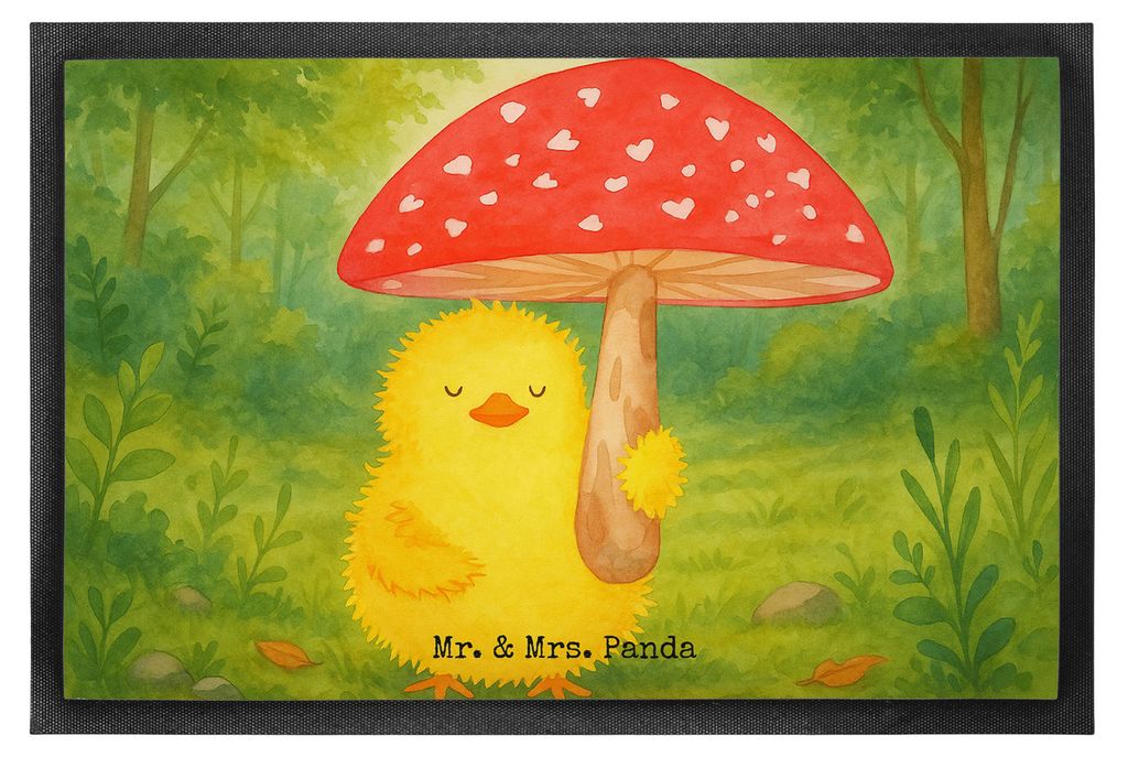 Mr. & Mrs. Panda Fussmatte Küken Fliegenpilz Design 40 x 60 cm - Weiß - Geschenk, fußmatte, Schmutzfangmatte, Schmutzmatte, Ostern, Frohe, Glüc...