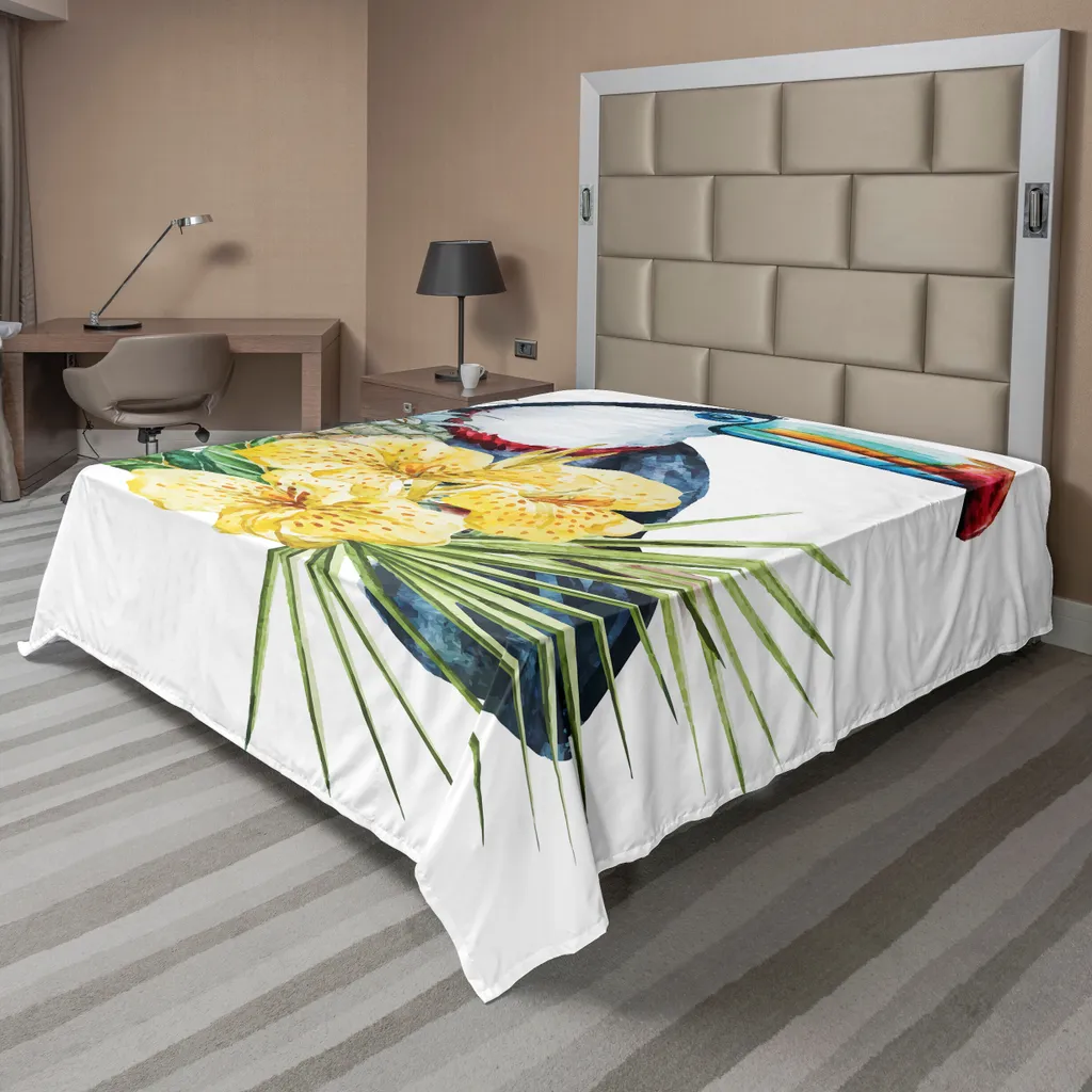 ABAKUHAUS Drap Plat Tropical Toucan et Fleurs Exotiques 266 x 260 cm