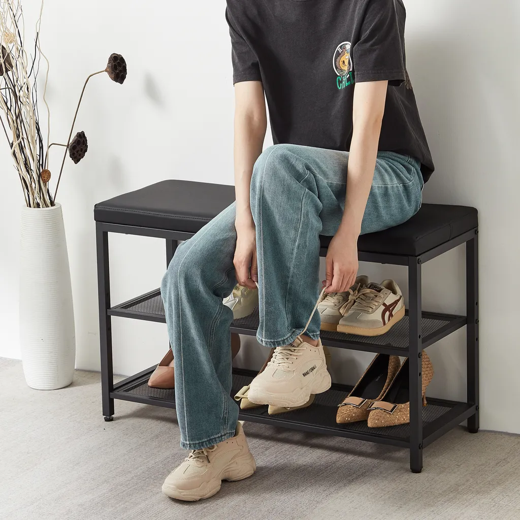 Meuble chaussures compact 80cm pour entrée étroite avec banc intégré - 2