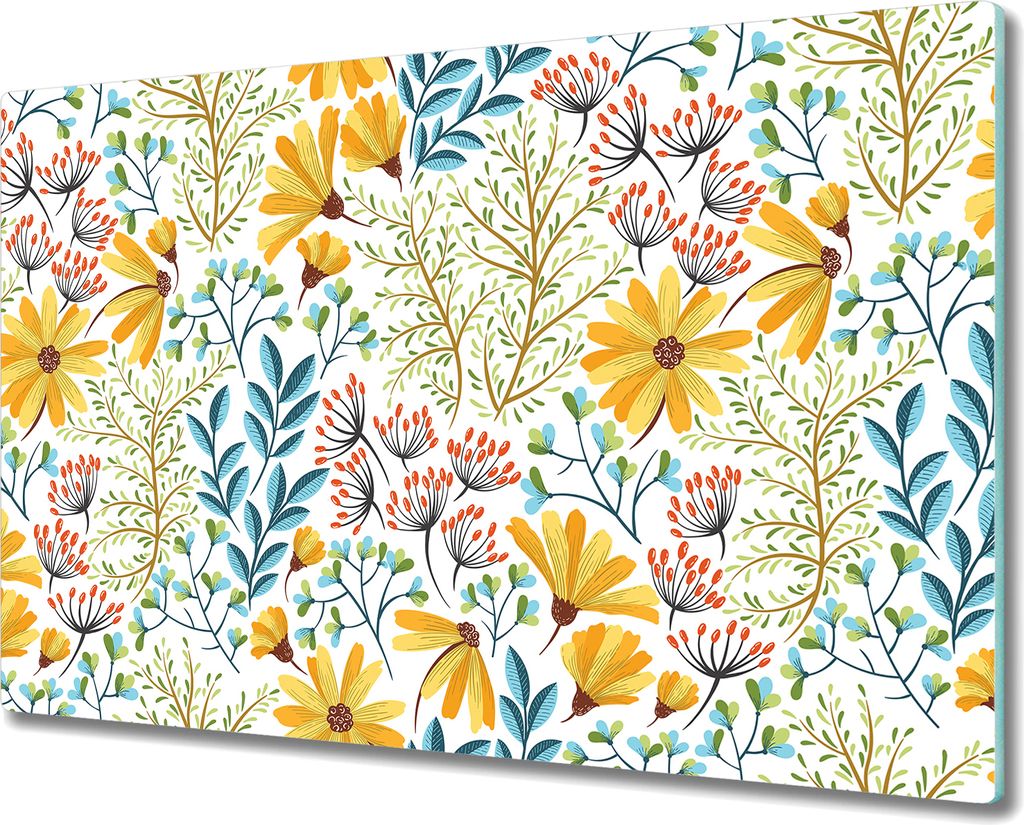 Glas-Herdabdeckplatte Glaskeramikkochfeld-Abdeckung - 80x52 cm - Böhmisch Frühlingsblumen Vintage