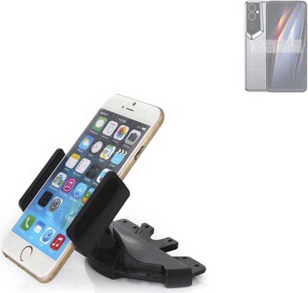 K-S-Trade CD Schlitz Halterung kompatibel mit Tecno Pova Neo 2 Autohalterung KFZ-Halter Radio Handy Halterung 360° drehbar schwarz