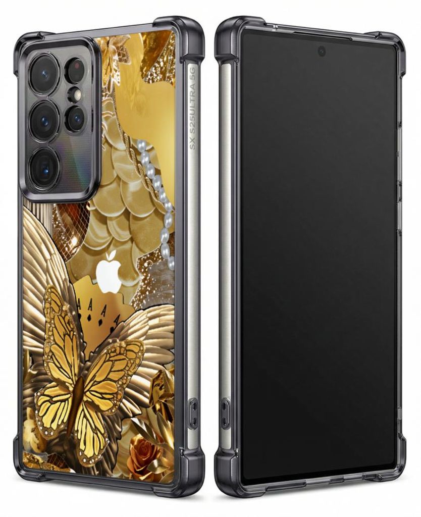 Personalisierte Hülle mit Bild für Samsung Galaxy S26 Ultra Elektroplattiert TPU Stoßdämpfer Handyhülle mit Goldenes Schmetterlings- und Blät...