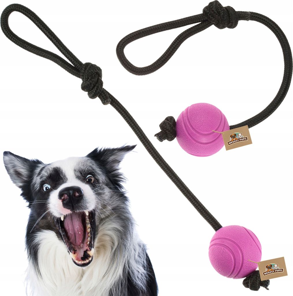 Hundespielzeug POWERFUL Ball an einer Schnur gegossener Gummizug OBI S (5cm)