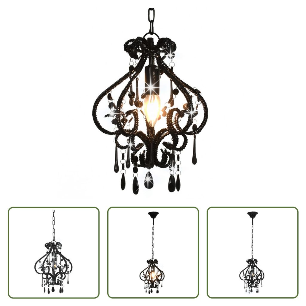 The Living Store Lampa sufitowa z koralikami czarna okrągła Zdjęcie produktu 