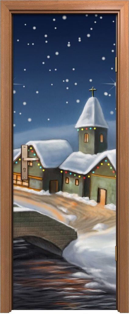 Türposter 70x200 cm Türaufkleber Türtapete Türfolie Klebefolie Kunst Winterstadt Weihnachtslandschaft