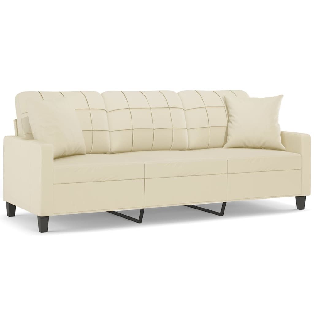 vidaXL 3-Sitzer-Sofa mit Zierkissen Creme 180 cm Kunstleder