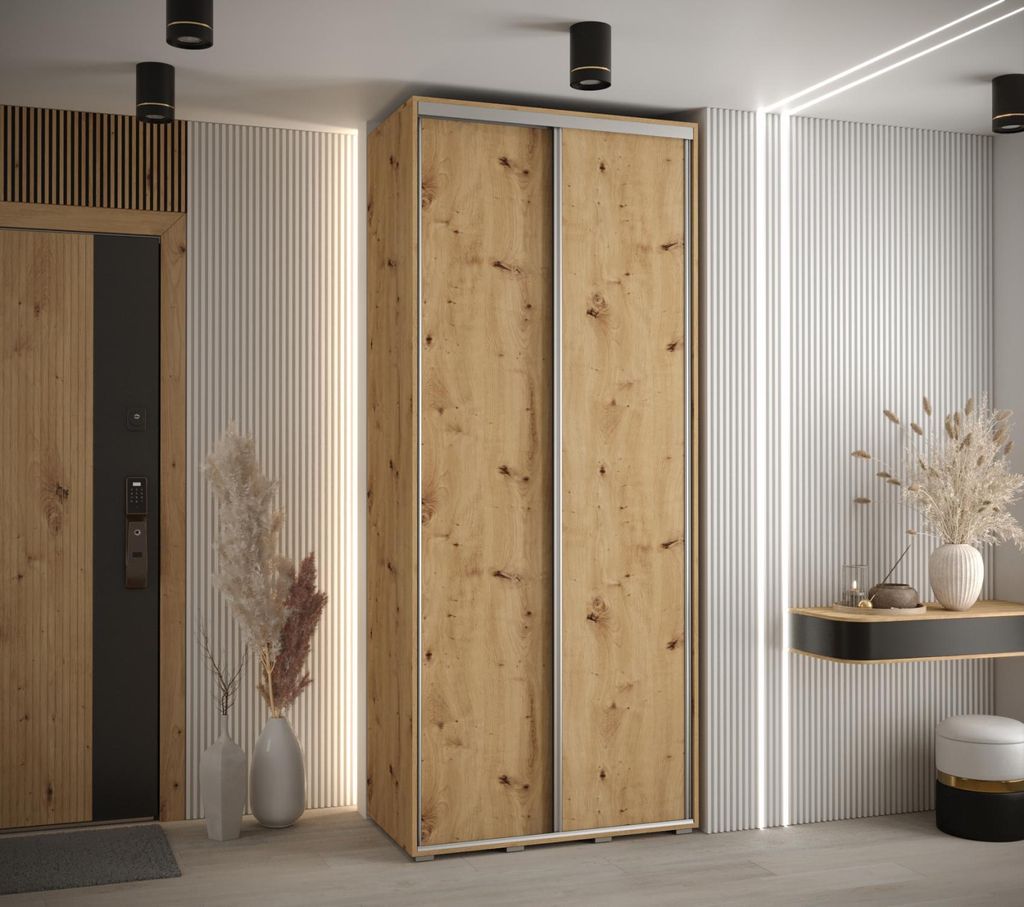 Kleiderschrank YVONA 1 - 100/45 cm, Eiche handgefertigt / Silber