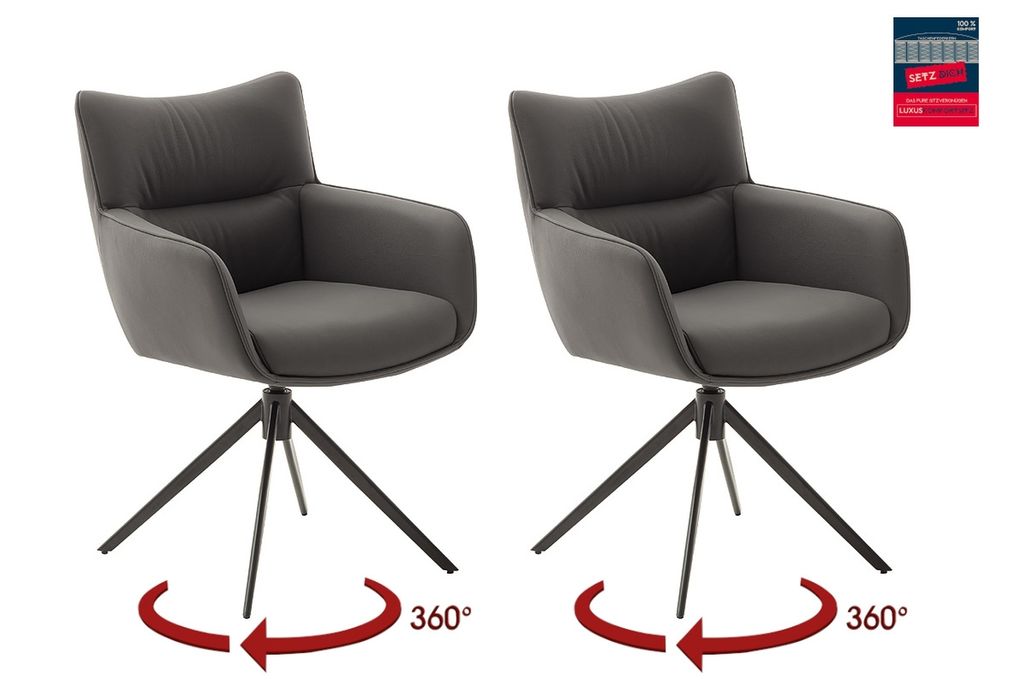 Armlehnstuhl >LIMONE 2< (2-er Set) in Anthrazit, Leder - 61x88x63cm (BxHxT)